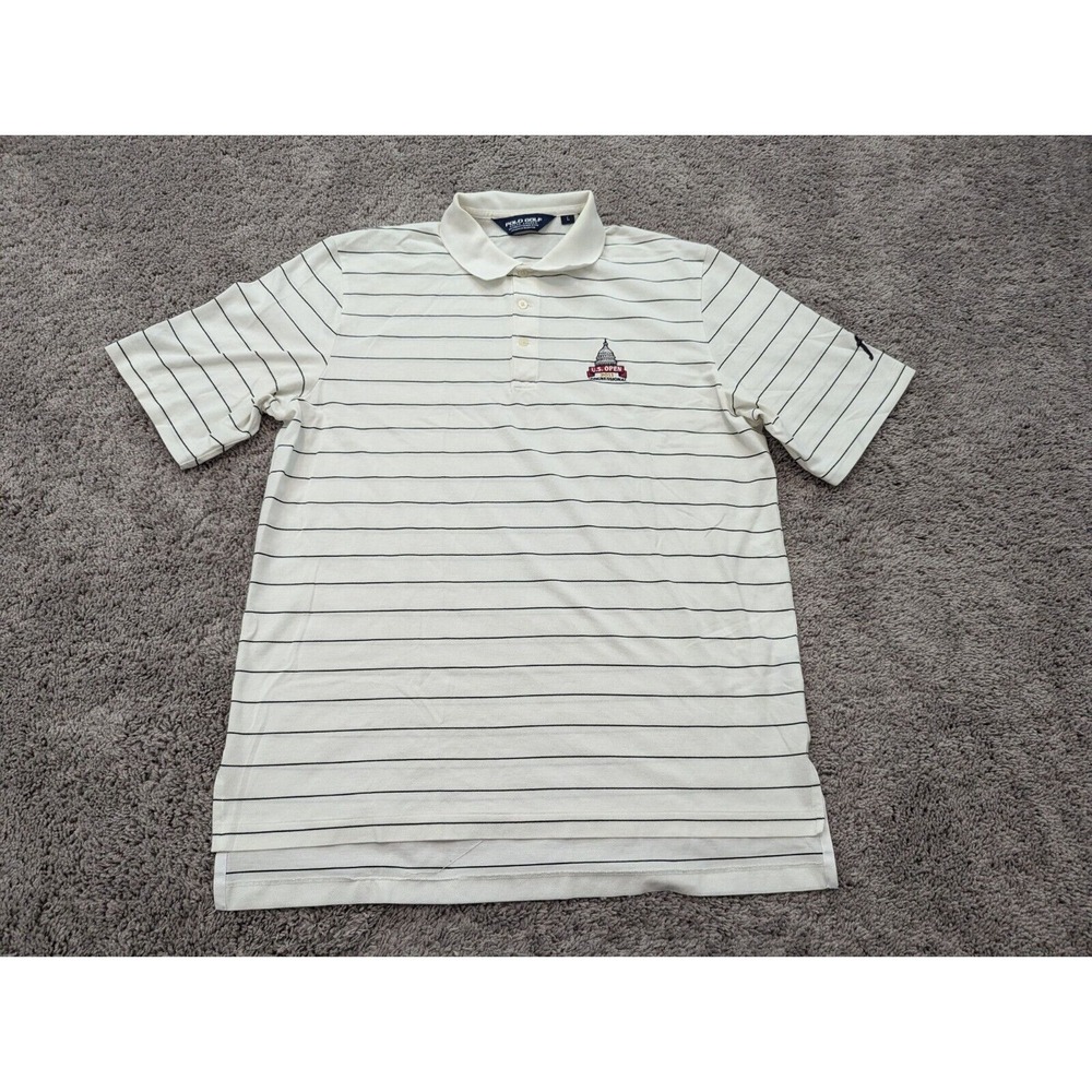 Polo Golf Ralph Lauren Polo Shirt Mens Large White Striped F3 Force Casual‎